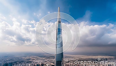 Tall skyscraper reflects modern city life in steel and glass generated by AI Stock Photo