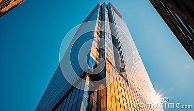 Tall skyscraper reflects vibrant city life at night generated by AI Stock Photo