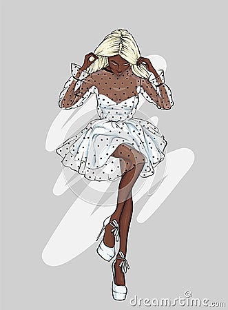 A tall, slender girl in a beautiful evening dress. Fashion & Style. Vector illustration. Vector Illustration