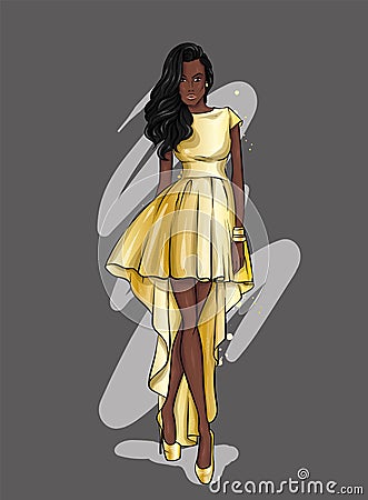 A tall, slender girl in a beautiful evening dress. Fashion & Style. Vector illustration. Vector Illustration