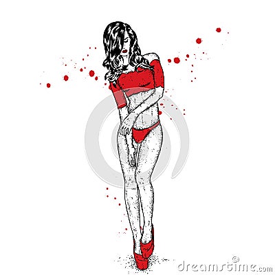 A tall, slender girl in beautiful lingerie. Vector illustration for a postcard or a poster. Fashion & Style. Vector Illustration