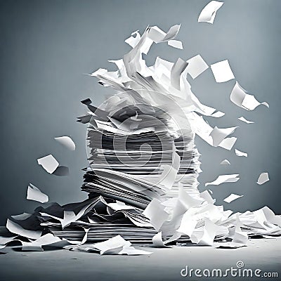 Stack of papers being blown away - ai generated image Stock Photo