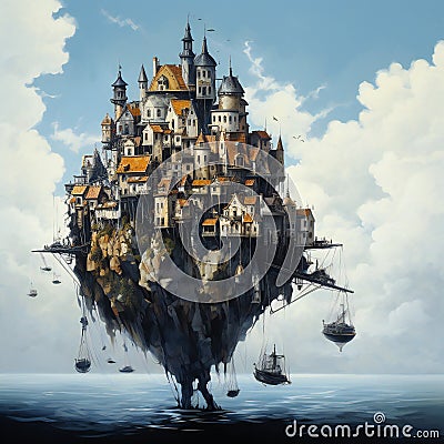 Tall steampunk apartment house as futuristic architecture design illustration Stock Photo