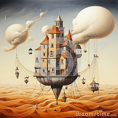Tall steampunk apartment house as futuristic architecture design illustration Cartoon Illustration
