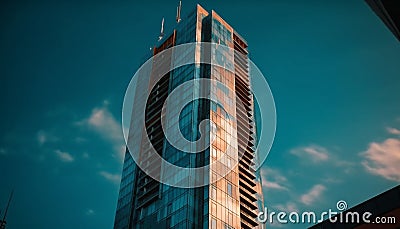 Tall steel skyscraper reflects modern city life success generated by AI Stock Photo