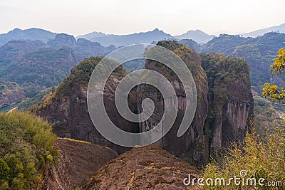 Tall strange shape mountains in Wuyishan, China Stock Photo