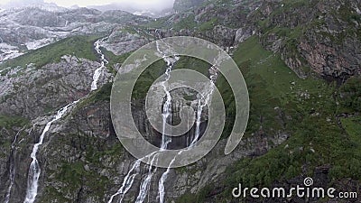 Tall waterfalls in Arhiz Russia. Epic cascade Waterfalls background. ecology Concept. Stock Photo