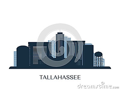 Tallahassee skyline, monochrome silhouette. Vector Illustration