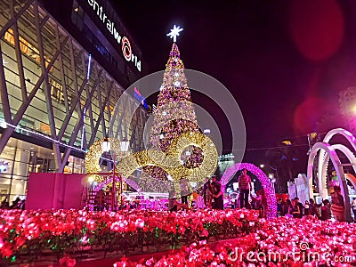 Tallest Christmas Tree in Thailand abd colourful light for New Yesr celebration 2016 Editorial Stock Photo