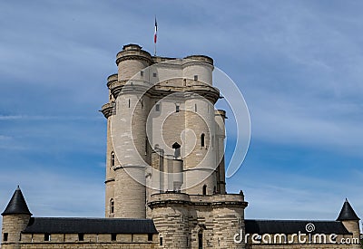Tallest fortified tower in Europe, `donjon` of Chateau de Vincennes, France Stock Photo