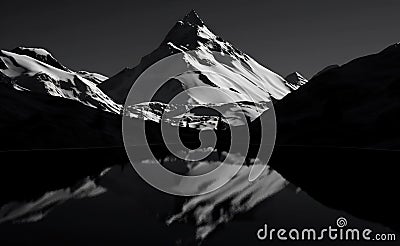 The tallest mountain in the world minimalist black and white with chrome highlights and organic contours. Cartoon Illustration