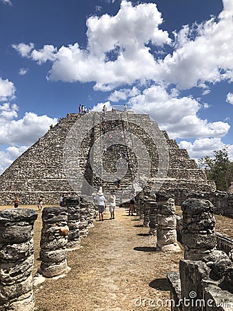 Mayan pyramid on the Yucatan Peninsula of Mexico. Stock Photo