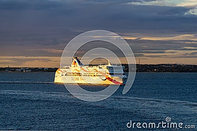 A Tallink ferry boat ship Baltic Queen sailing from Helsinki, nears its destination of Tallinn. Editorial Stock Photo