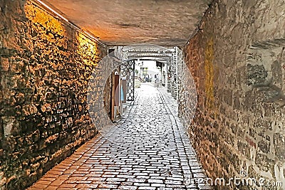 Catherine Lane is short lane135 m in the historic district of Old Town, Tallinn, Estonia Editorial Stock Photo