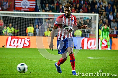 TALLINN, ESTONIA - 15 August, 2018: Thomas Lemar during the final 2018 UEFA Super Cup match between Atletico Madrid vs Real Editorial Stock Photo