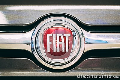 Close Up Logo logotype Of Fiat is Italian holding company whose original and core activities were in the automotive Editorial Stock Photo