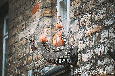 Tallinn, Estonia. Lantern In The Shape Of A Ship On The Estonian Maritime Museum. Old Town Editorial Stock Photo