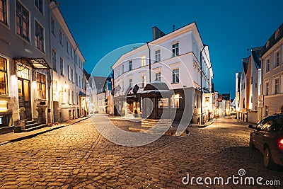 Tallinn, Estonia. Evening View Of Cat Well At Intersection Of Rataskaevu And Dunkri Street. According To Legend, Mermaid Editorial Stock Photo