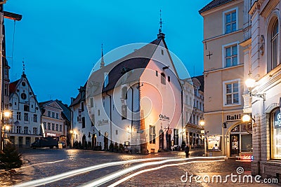 Tallinn, Estonia. Evening View Of Olde Hansa Is Medieval Restaur Editorial Stock Photo