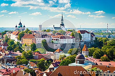 Tallinn, Estonia Historic Skyline of Toompea Hill Stock Photo