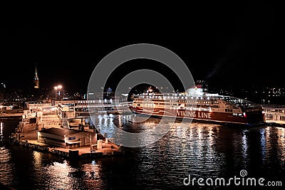 Tallinn Estonia MS Viking XPRS at the pier at night Editorial Stock Photo