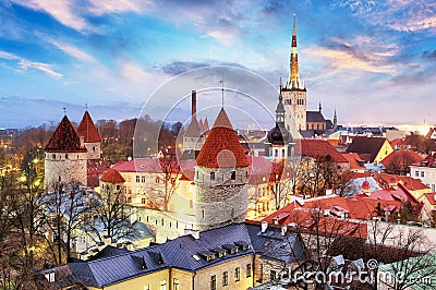 Tallinn, Estonia old city view from Toompea Hill at sunrise Stock Photo