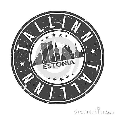 Tallinn Estonia Round Stamp Icon Skyline City Design Landmark Rubber Seal. Vector Illustration