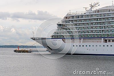 Cruise ships MV Viking Sky of the Viking Ocean Cruises Fleet docked in Vanasadam Editorial Stock Photo