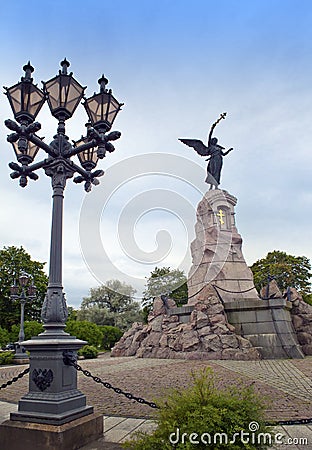 TALLINN, ESTONIA- SEPTEMBER 7: Monument to crew of the sunk Russian battleship `Russalka` Mermaid, erected on 1902 in Kadriorg Editorial Stock Photo