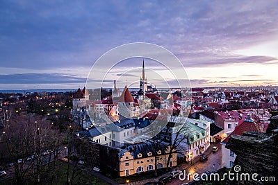 Tallinn sunrise landscapes of the old city in winter, Estonia Stock Photo