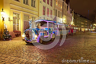 Tallinn town hall christmas train Stock Photo