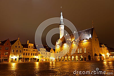 Tallinn Town Hall at Night Stock Photo