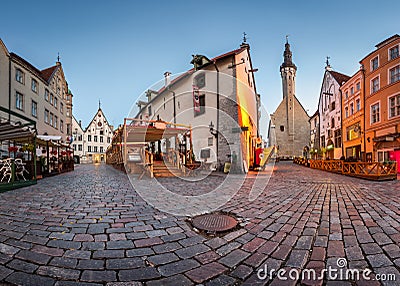 Tallinn Town Hall and Olde Hansa Restaurant in the Morning Stock Photo