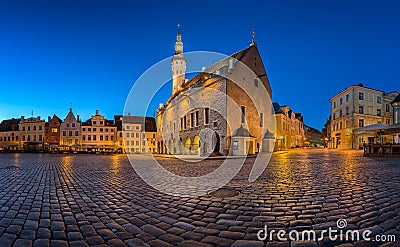 Tallinn Town Hall and Raekoja Square in the Morning, Tallinn Stock Photo