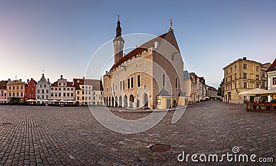 Tallinn Town Hall and Raekoja Square in the Morning, Tallinn Stock Photo