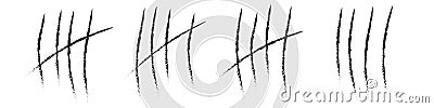 Tally mark vector. prison jail scratch date number.hash counter. day line on the wall. five stripes icon isolated on white Stock Photo