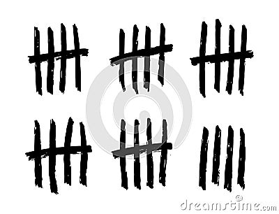 Tally marks count or prison wall lines counter. Sketch slash sticks. Prison jail scratch day number. Vector Illustration