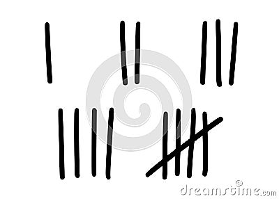 Tally marks to count days in prison. Tally marks for math lessons. Vector illustration Vector Illustration