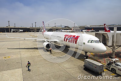 TAM Airlines Airbus 320 Parked at Brasilia International Airport, Brazil Editorial Stock Photo