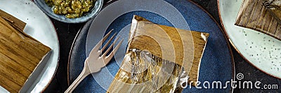 Tamale panorama, traditional dish of the cuisine of Mexico Stock Photo