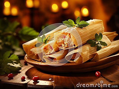 Tamales are a very popular dish of Mexican cuisine based on a corn flour dough with fillings Stock Photo