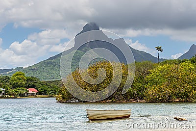 Tamarin Bay and Rempart Mountain, Mauritius Stock Photo