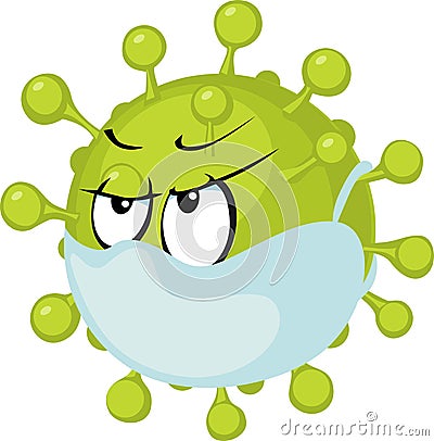 Tamed Corona Virus Cartoon - COVID - 19 Vector Illustration with Medical Drape Vector Illustration