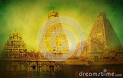 Tamil Nadu ancient temple, Tanjore Big Temple Brihadeshwara Temple in Tamil Nadu, temple grunge noise textured background Stock Photo