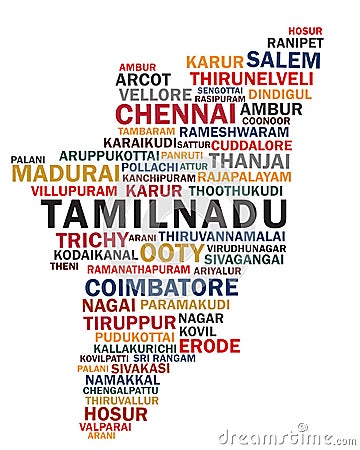 tamilnadu map with city names Cartoon Illustration