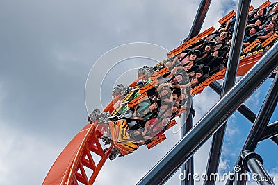 People enjoying Tigris rollercoaster at Busch Gardens 3 Editorial Stock Photo