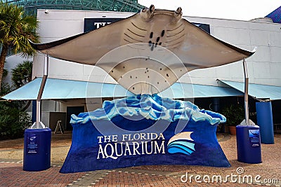 Larga manta ray sculpture at the entrance to the Florida Aquarium in Tampa Bay Editorial Stock Photo