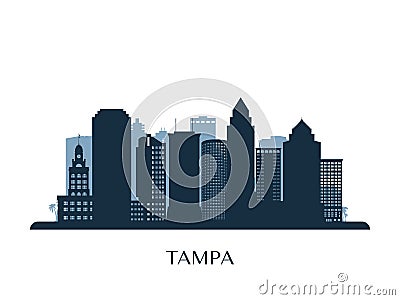 Tampa skyline, monochrome silhouette. Vector Illustration