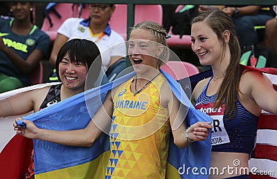 Alina Shukh Ukraine win javelin throw final in the IAAF World U20 Championship in Tampere, Finland Editorial Stock Photo