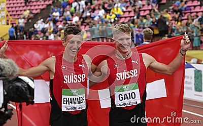 SIMON EHAMMER and FINLEY GAIO SWITZERLAND after decathlon on the IAAF World U20 Championship in Editorial Stock Photo